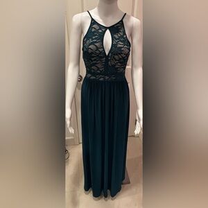 Elegant Teal Lace Maxi Dress